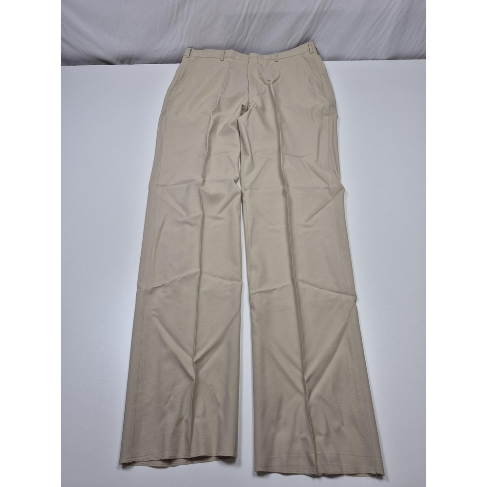 VTG Majer Dress Pants Mens 38x36 Beige Wool Pleated Straight Super 100s Stretch